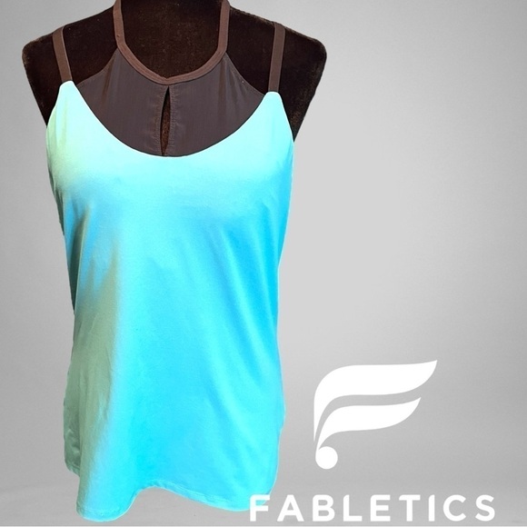 Fabletics Tops - Demi Lovato By Fabletics Womens  High Neck Mesh Work Out Top Strappy Back Teal